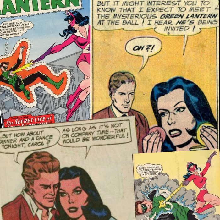 A collage of comic book covers and panels featuring Carol Ferris and Star Sapphire