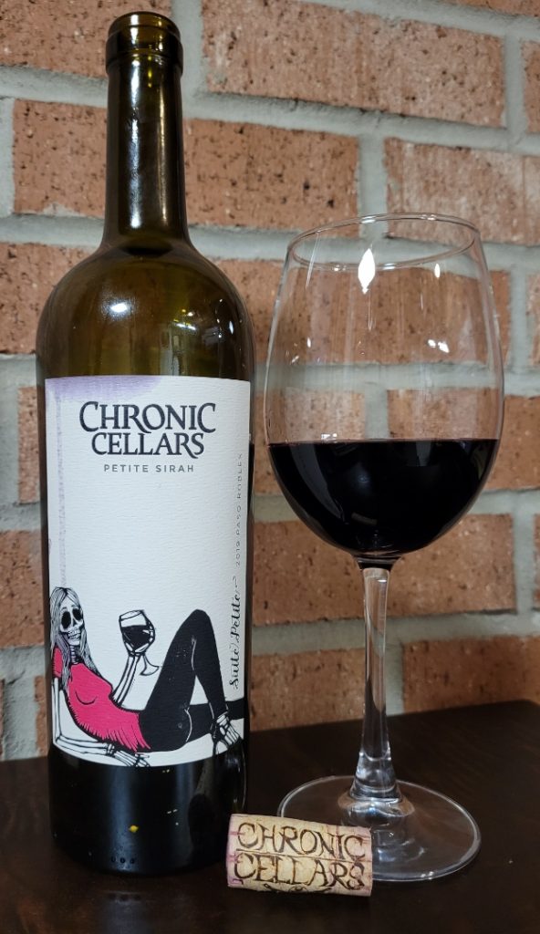 Photo of a bottle of Chronic Cellars Suite Petite Petite Sirah blend.