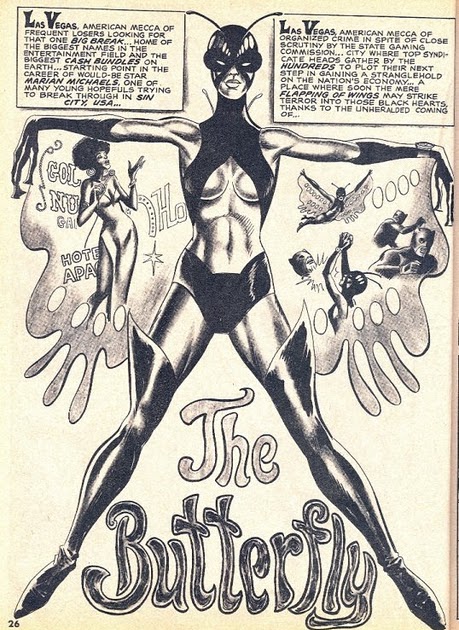 Splash-page image of the premiere appearance of the first African-American female superhero: The Butterfly