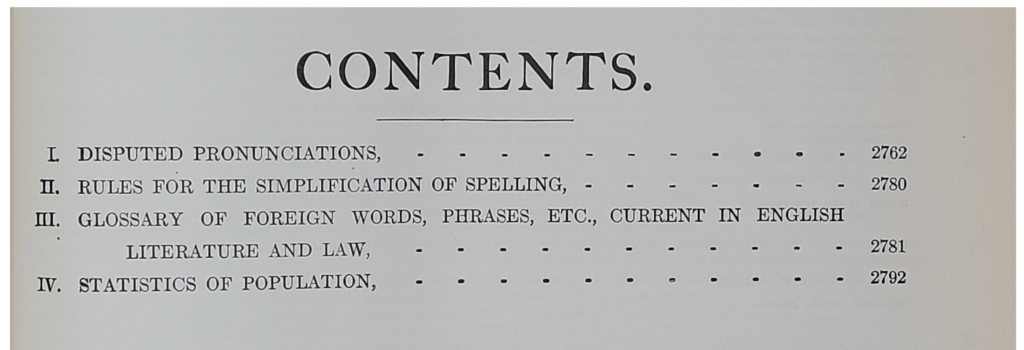 Contents page for the 1932 Funk & Wagnalls New Standard Dictionary of the English Language